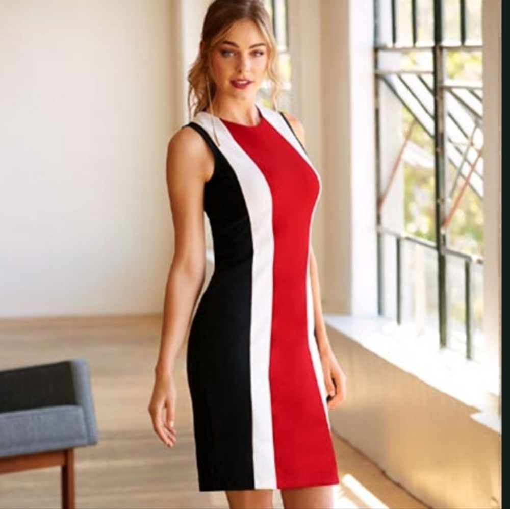 Boston Proper Red White Black Colorblock Sheath Dress Small